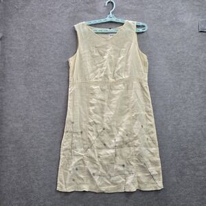 J. Jill‎ Women Dress 6 Beige Linen Floral Embroidery Shift Sleeveless